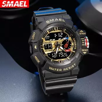 SMAEL мужские цифровые часы двойной дисплей спортивные часы студенческие многофункциональные 5 бар водонепроницаемые светящиеся мужские военные наручные часы NO Package белый