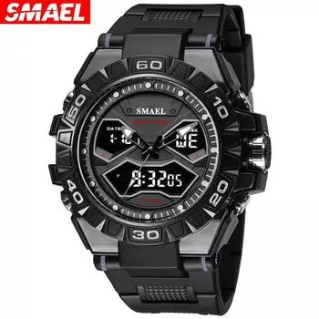 [SMAEL]Мужские водонепроницаемые светящиеся многофункциональные спортивные кварцевые часы с двойным дисплеем синий/чёрный