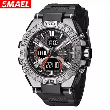 SMAEL Новые мужские модные часы Кварцевые часы Водонепроницаемые 50M Мужские цифровые часы со светодиодной подсветкой 8071 Smael Брендовые часы Военные спортивные часы с двойным дисплеем NO Package красный