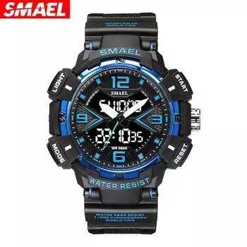 SMAEL Спортивные часы для мужчин Военные наручные часы с двойным дисплеем и цифровым светодиодом 50 м Водонепроницаемые модные военные часы Мужские кварцевые часы 8076 NO Package красный