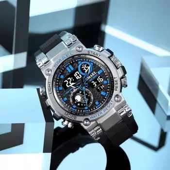 SMAEL Тактические цифровые многофункциональные часы из сплава с большим циферблатом и двойным дисплеем, водонепроницаемые спортивные электронные часы