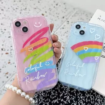 Смайлик Любовь Радуга Doodle Улыбка Мультфильм Пара Красочный Чехол Для Телефона Для Iphone 11 12 Promax 14 Plus 13 Pro Max Fundas Cover For iphone 12promax