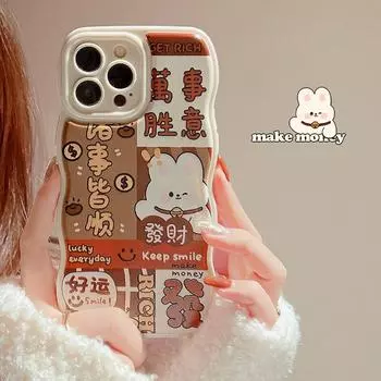 Смайлик мультфильм этикетка Rich Lucky Rabbit 2023 новый чехол для телефона для Iphone 14 13 Pro Max 12 11 Promax силиконовая мягкая задняя крышка Капа For iphone 13