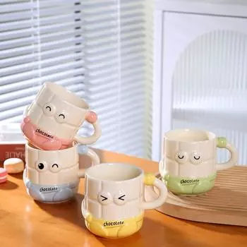 Смайлик с крышкой, милый смайлик, соломенная чашка, мультяшный набор, керамическая чашка, парная кружка, термостойкая чашка, подарок 420ML