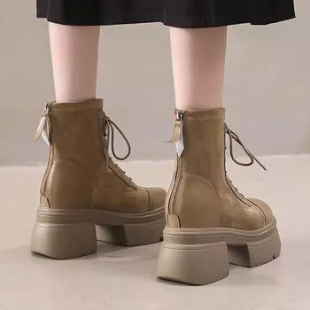 Small 10cm thick-soled inner height increase thick heel Martin boots women s autumn 2024 new retro and short boots 34 абрикосовый