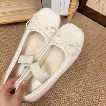 Small 5cm inner height increase hairy shoes women wear autumn and winter new velvet flat ballet single shoes women 34