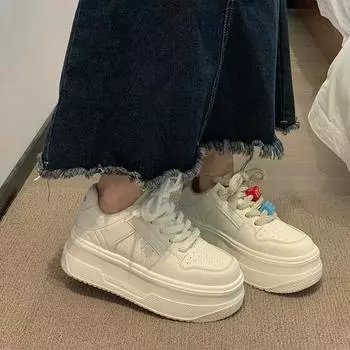 Small 5cm thick-soled muffin shoes for women 2025 early spring new fashion versatile casual bread little white shoes tide 35 белый