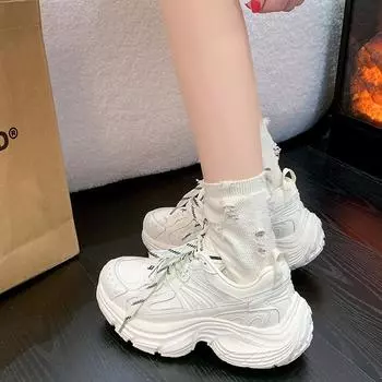 Small 6cm muffin sole heightening dad shoes women s 2025 spring new thick-soled casual versatile sports shoes 35 белый