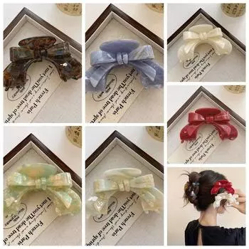 Small Acetic Acid Bow Hair Claw Korean Style Geometry Hair Crab Clip French Shark Clip Headwear красный