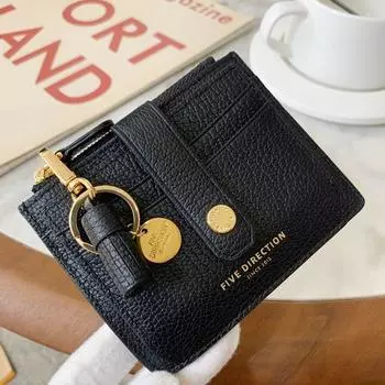 Small and Ultra-Thin Premium Goatskin Japanese, Korean, European and American Card Holder Alcohol Black (goat grain cowhide)