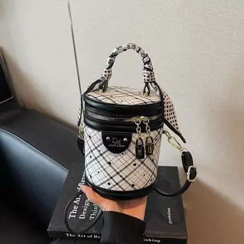 Small bag women s new autumn and winter versatile fashion shoulder messenger bag rhombus portable casual bucket bag чёрный