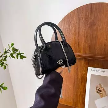 Small bag women s new trend high-end sense niche light luxury silver mini bowling bag fashion messenger bag чёрный