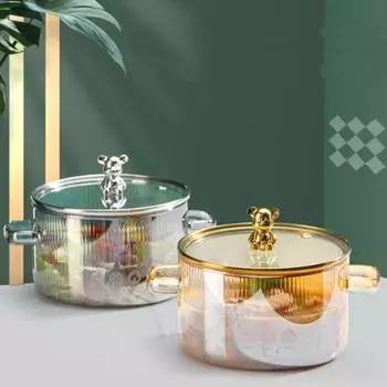 Маленький Медведь стеклянный суповой котел плита кастрюля с крышкой жаропрочная стеклянная кастрюля амфора кастрюля для лапши быстрого приготовления кастрюля kitchenwar 1500ML белый