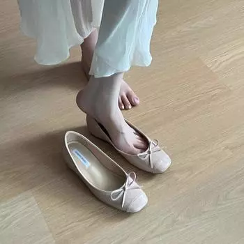 Small bow square head 2025 height increase single shoes soft sole flat bottom new ballet sweet French shallow mouth women s shoes 35 абрикосовый