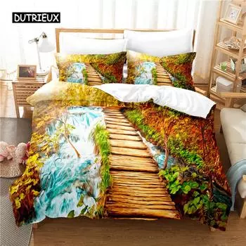 Small Bridge Water Bedding Set Duvet Cover Set 3d Bedding Digital Printing Bed Linen Queen Size Bedding Set Fashion Design EU single(135x200cm)