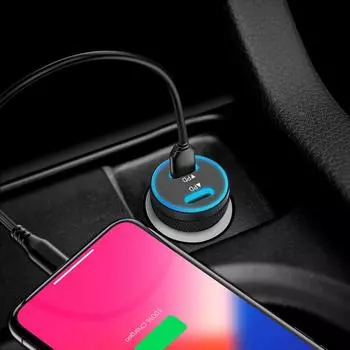 Small Car Adapter USB Auto Double PD Mobile Phone Charger Safety Protection USB Car Charger Adapter For Trucks Sedans SUVs And чёрный