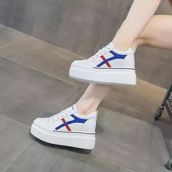 Small casual fashion casual heel trend women s single shoes lace-up low-top white shoes women 34 синий