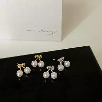 Small Exquisite Cherry Pearl Metal Stud Earrings Female Niche Personality Simple Temperament Fashion Versatile Earrings Earrings