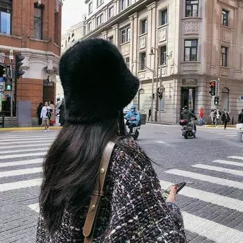 Small face hat female autumn and winter cute rabbit plush bucket hat versatile bucket hat thermal basin hat tide M56-58cm хаки