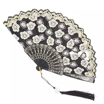 Small Fan Lace Japanese Paper Hand Fan Folding Decorated Fan Baroque Hand Fan Photo Prop Tool чёрный