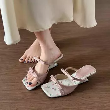 Small floral~ sweet wind thick heel sandals women s 2025 summer new open-toed sandals with bow wedge heel sandals 35 розовый