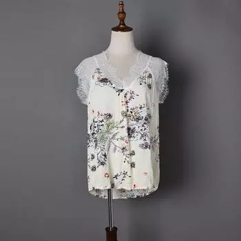 Small Floral Thin Sleeveless Korean Style Fashion Camisole Top Beige S