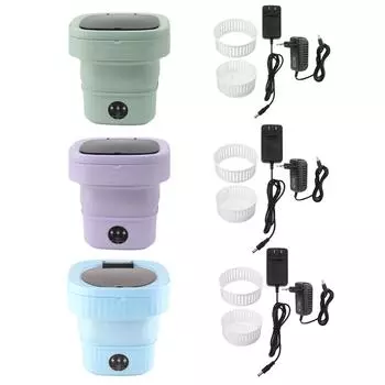 Small Folding Washing Machine TPE and PP Built in Dehydrator 6L Mini Portable Bucket Washer for Underwear Sock EU синий