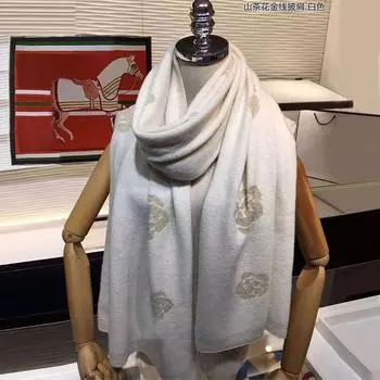 Small Fragrance Camellia Scarf Women S Shawl Decoration Double-Sided Embroidery High-Quality Scarf 180*65 белый