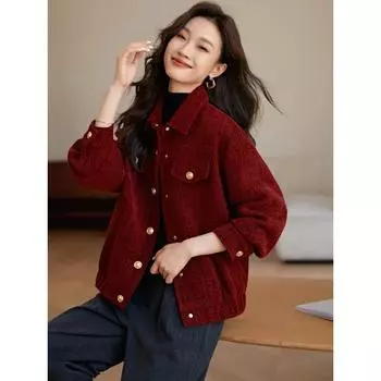 Small Fragrance Style Thickened Jacket New Year Winter Lapel Retro Fashionable Jacket for Women S