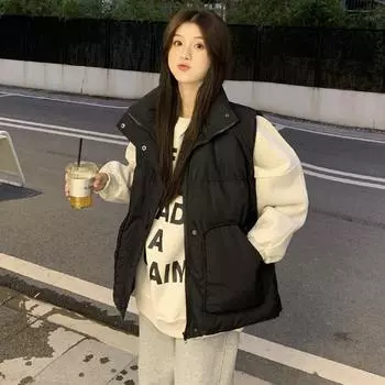 Small fresh 2024 new cotton clothes vest winter Korean version loose cotton clothes versatile vest jacket trendy white black S белый