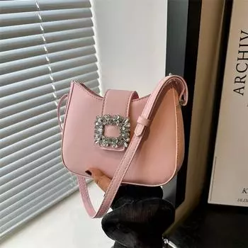 Small fresh and fashionable niche diamond-encrusted lock shoulder bag 2024 new spring popular solid color messenger women s small square bag чёрный