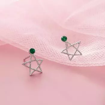 Small Fresh and Sweet Hollow Five-pointed Star Earrings Green Diamond Niche Design Accessories