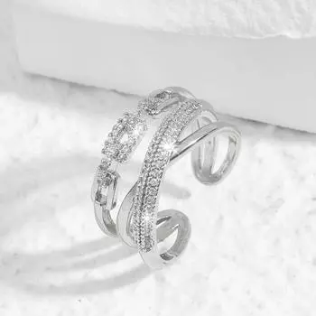 Small fresh and sweet Japanese and Korean style full of diamonds cross ring women s opening niche design multi-layer inlaid zircon versatile ring