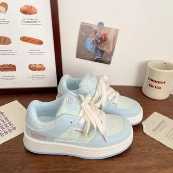 Small fresh blue platform bread shoes women s 2025 new summer fashion versatile board shoes student casual sports shoes 35 розовый