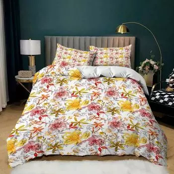Маленький свежий пододеяльник комплект постельного белья в стиле «Сад» с красными, желтыми цветами и зелеными листьями подростковый пододеяльник из полиэстера размера «king size» 70x133cm 2pcs