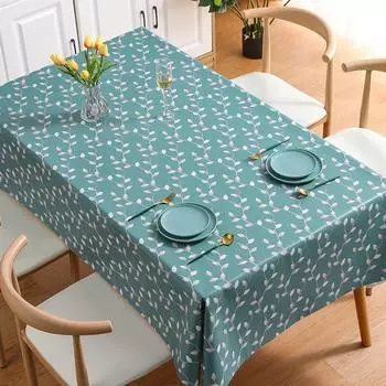 Small Fresh Golden Branches And Jade Leaves Pvc Tablecloth Pastoral Printing Fabric Tablecloth Coffee Table Cloth 140*140cm