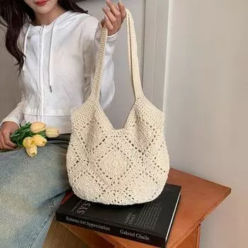Маленькая свежая пасторальная сумка из хлопковой веревки, мягкая тканая сумка для путешествий, универсальная модная сумка-тоут из хлопковой веревки из соломы