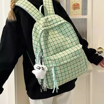 Small Fresh Plaid Backpack Girls And Girls Versatile Schoolbag Student Campus Leisure High Value Backpack розовый
