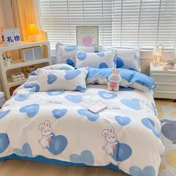 Small Fresh Polished Four-Piece Set, Four-Season Student Dormitory 3Pcs Set, Bed Sheet, Quilt Cover, Pillowcase, Bedding single quilt 150 * 200cm