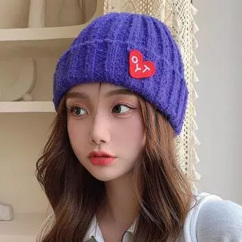 Small fresh red love knitted wool hat children s student version age-reducing sweet sister ear protection warm hat Adjustable бежевый