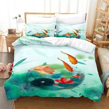 Small goldfish 3Pcs Bedding Sets 3D Digital Printing Custom Quilt Duvet Cover Set Home Queen King Quilt Pillowcase EU single(135x200cm)
