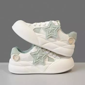 Small height-increasing board shoes women s 2024 new spring and autumn platform white shoes versatile student casual bread shoes 35 зелёный