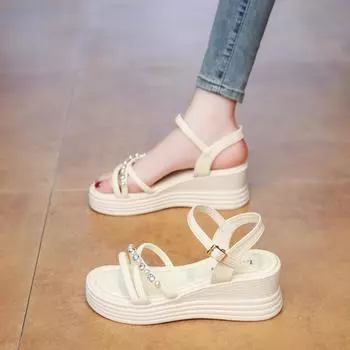 Small height-increasing sandals women s new summer wear fairy with skirt soft-soled beach shoes 34