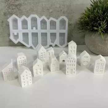 Small House Silicone Mold European Style House Decoration Mold 12-hole House Candle Molds Mini Houses Plaster Concrete Mould