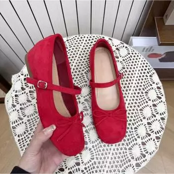 Small inner height increase shallow mouth single shoes new with skirt gentle flat ballet shoes 34