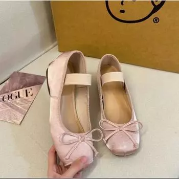 Small inner height increase single shoes new spring, summer and autumn ballet shoes square head light mouth pink Mary Jane shoes 34