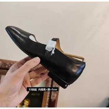 Small invisible inner height increase 5cm ballet shoes small thick heel genuine leather Mary Jane shoes show height women s single shoes 34