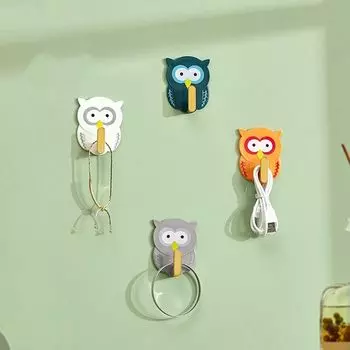 Small Key Bag Hanger Punch-free Wall Storage Sticky Hook Key Holder Owl Hook Kitchen синий