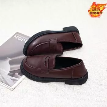 Small leather shoes British style single shoes women s 2024 new spring and autumn flat loafers versatile black work shoes one pedal 35 чёрный