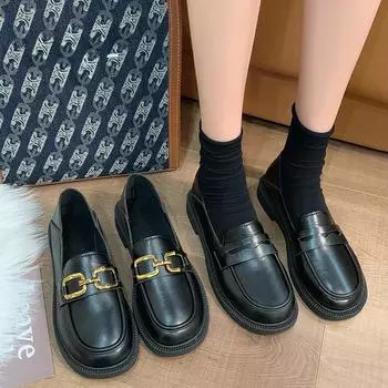 Маленькие кожаные туфли в стиле ретро, повседневная обувь 35